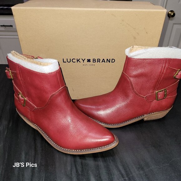 Lucky Brand Caelyn Rossa Leather Ankle Boots Womens Size 8M Red BRAND NEW IN BOX - Picture 1 of 16